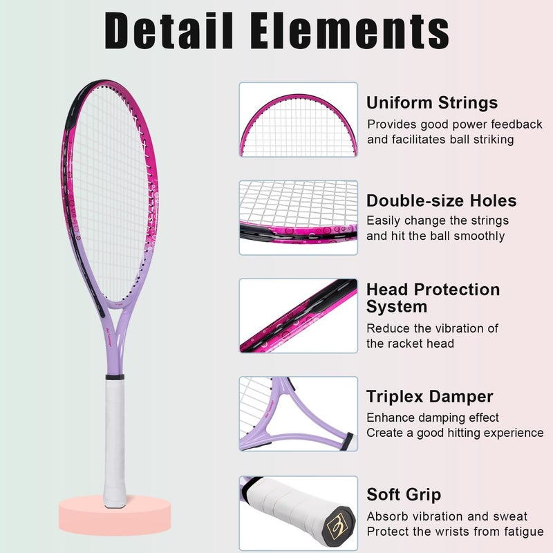 BOWEI 17"-25" Kids Tennis Racket for Aged 2-12 Lightweight Youth Tennis Racquet for Girls and Boys Outdoor/Indoor Sports with 1 Non-Slip Grip and 1 Shoulder Strap Bag Easy Carry - Image 4